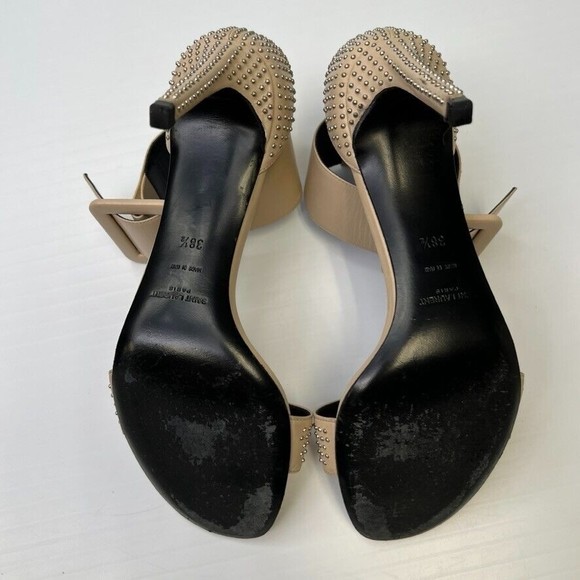 Saint Laurent Shoe Women 8.5 Jane Ankle Strap Italy Studs Heel Party Core 38.5 - Picture 13 of 14